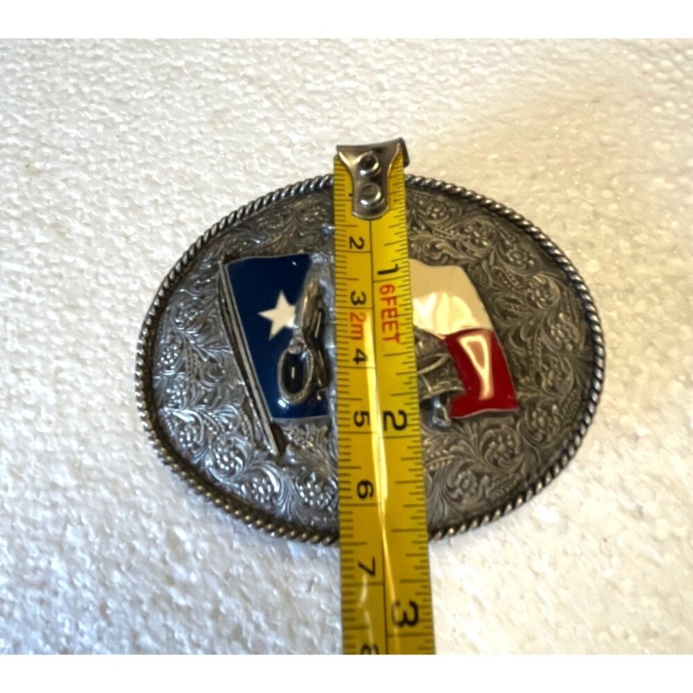Texas Flag Cowboy Belt Buckle Oval Design - Picture 5 of 6